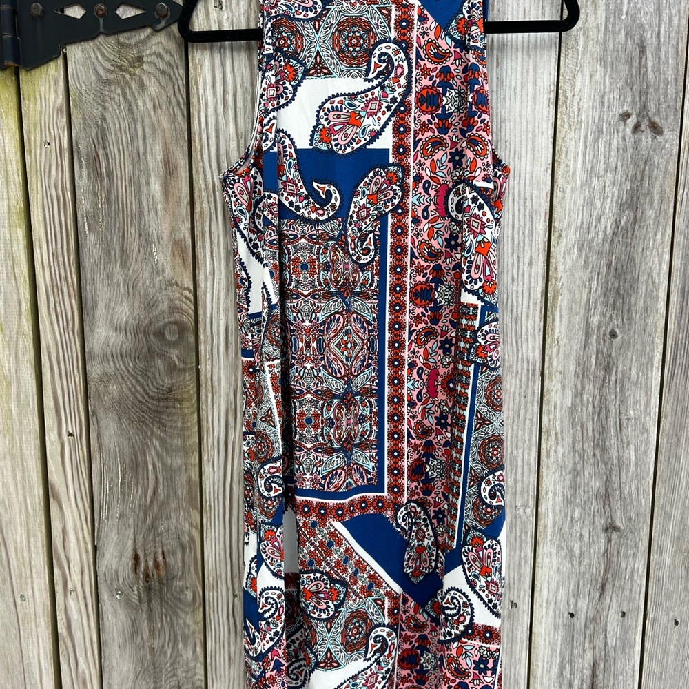 TACERA Red White Blue Sleeveless Shift Fun Print Dress Women’s Medium - Picture 6 of 7